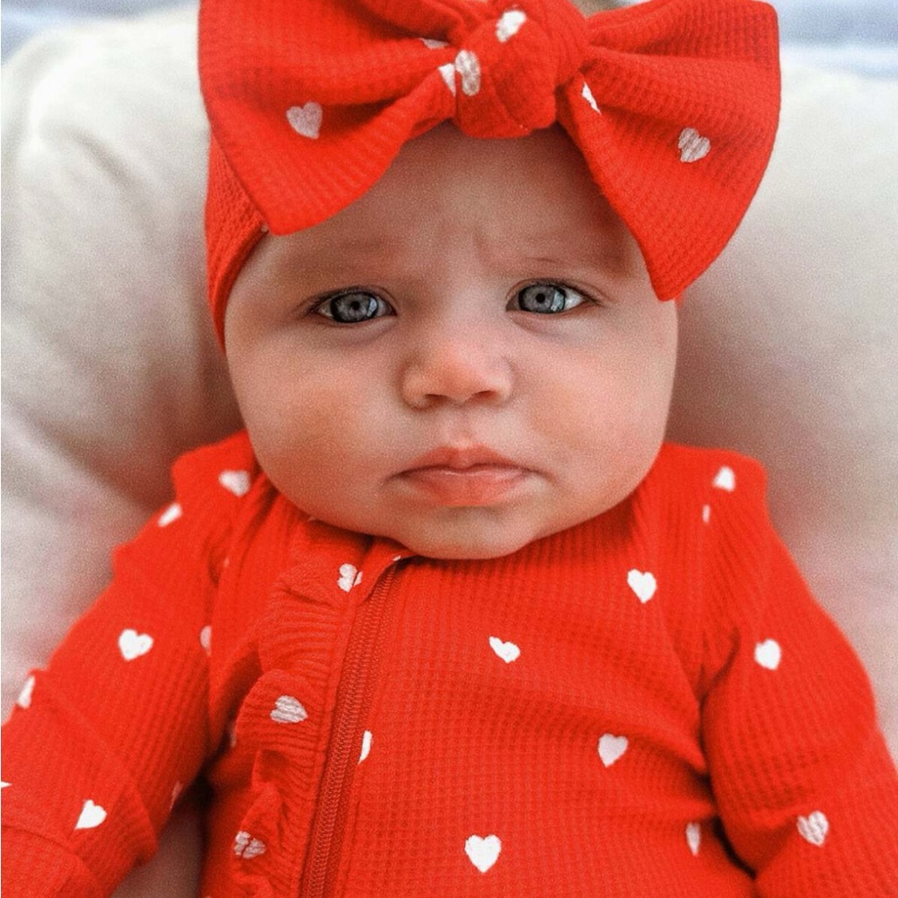 SpearmintLOVE Footie and Bow with Heart Pattern